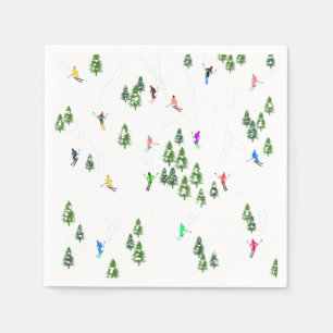 Freeride Alpine Skiers Skiing Illustration Party Napkin