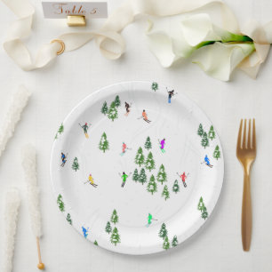 Freeride Alpine Skiers Skiing Illustration Party Paper Plate