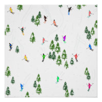 Freeride Alpine Skiers Skiing Illustration Party