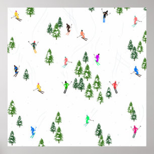 Freeride Alpine Skiers Skiing Illustration Party   Poster