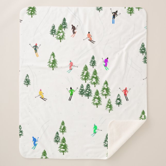 Freeride Alpine Skiers Skiing Illustration Party   Sherpa Blanket (Front)