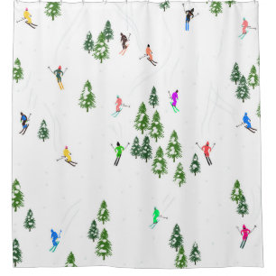 Freeride Alpine Skiers Skiing Illustration Party Shower Curtain