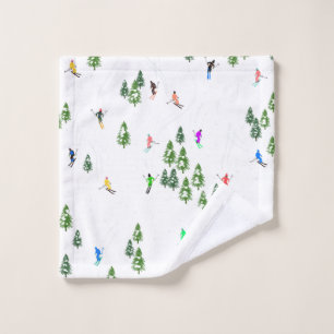 Freeride Alpine Skiers Skiing Illustration Party   Wash Cloth