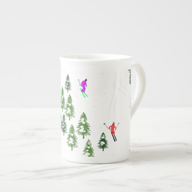 Freeride Alpine Skiers Skiing illustration Ski  Bone China Mug (Front Right)