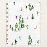 Freeride Alpine Skiers Skiing Illustration Ski   Planner<br><div class="desc">Cool winter themed skier pattern design with skiers skiing down alpine ski resort slopes among snow covered fir trees in alps. Freeride skiers are wearing colourful vintage retro ski suits, skiing downhill with skis on a white snowy mountain landscape background. Wonderful winter sport fun gift for a skier in your...</div>