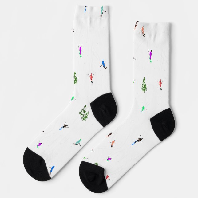 Freeride Alpine Skiers Skiing Illustration   Socks (Left)