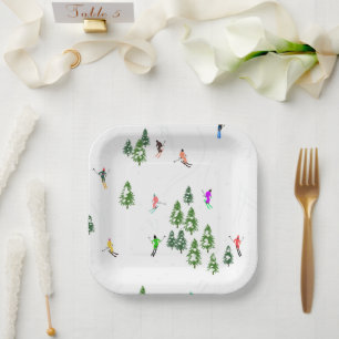 Freeride Alpine Skiers Skiing Ski Skis Art Party  Paper Plate