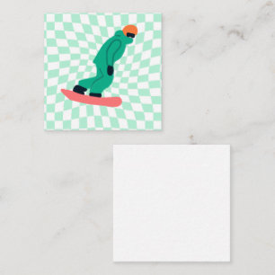 Freeride Snowboarder Cartoon Chequered    Enclosure Card