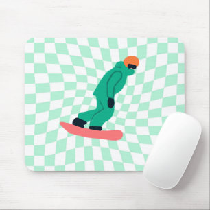 Freeride Snowboarder Cartoon Chequered Mouse Pad