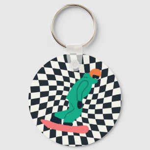 Freeride Snowboarder In Green Suit Checkered    Key Ring