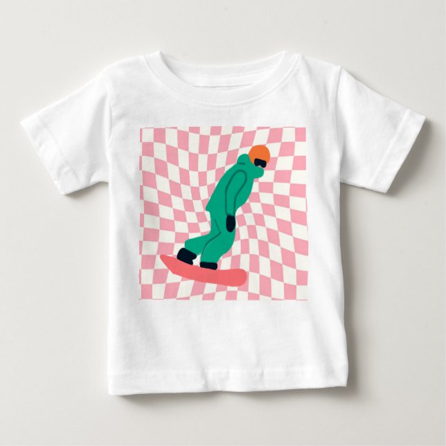 Freeride Snowboarder In Green Suit Chequered     Baby T-Shirt (Front)