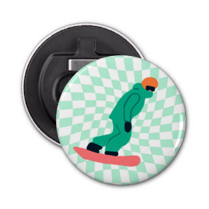 Freeride Snowboarder In Green Suit Chequered   Bottle Opener