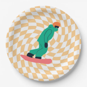 Freeride Snowboarder In Green Suit Chequered    Paper Plate