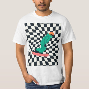 Freeride Snowboarder In Green Suit Chequered T-Shirt