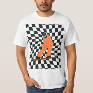 Freeride Snowboarder In Orange Suit Chequered T-Shirt
