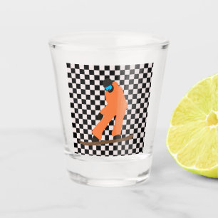 Freeride Snowboarder Orange Suit Chequered Shot Glass