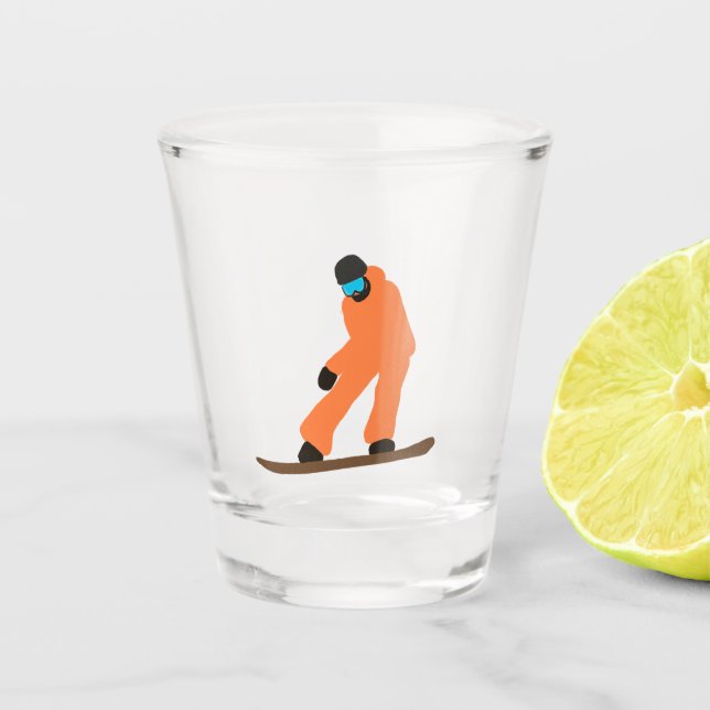 Freeride Snowboarder Orange Suit Snowboarding  Shot Glass (Front)