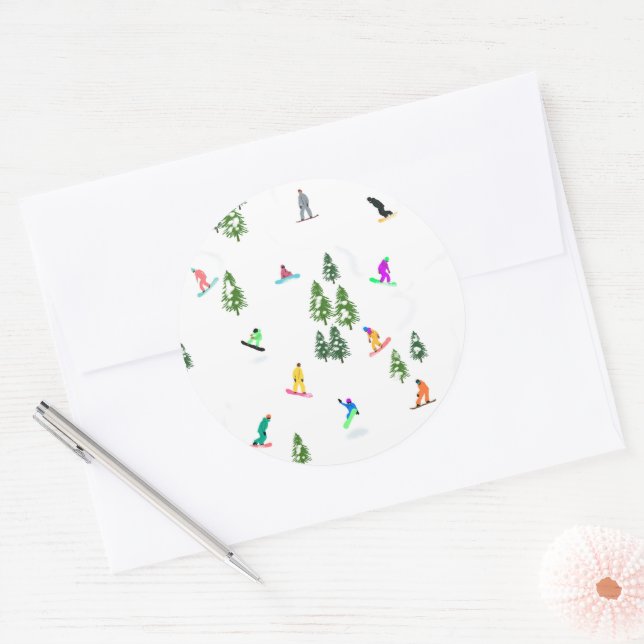 Freeride Snowboarder Snowboarding Illustration    Classic Round Sticker (Envelope)