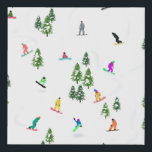Freeride Snowboarder Snowboarding Illustration    Faux Canvas Print<br><div class="desc">Cool whimsical illustration art of colourful snowboarders,  snowboarding downhill in mountains among pine,  spruce,  fir trees on fresh snow powder. Snowboard and xmas outdoor sport in a winter forest. Snowboarder gifts. Snowboarding Christmas decor.</div>
