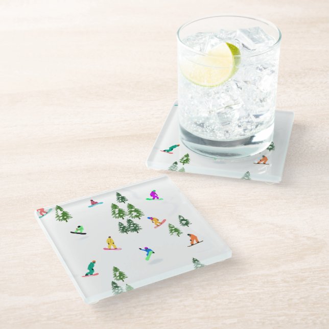 Freeride Snowboarder Snowboarding Illustration     Glass Coaster (Angled)