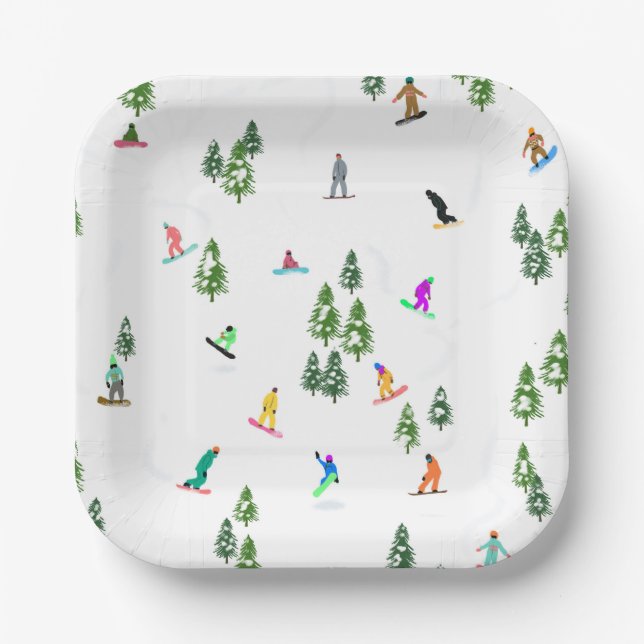 Freeride Snowboarder Snowboarding Illustration  Paper Plate (Front)