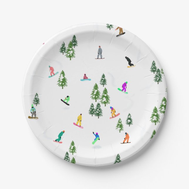 Freeride Snowboarder Snowboarding Illustration  Paper Plate (Front)