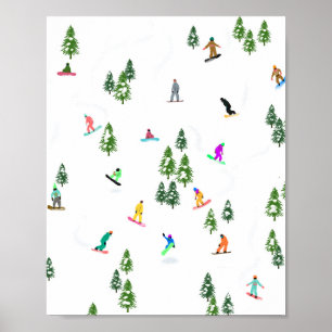Freeride Snowboarder Snowboarding Illustration   Poster