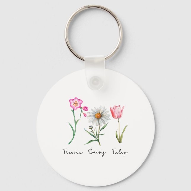Freesia Daisy Tulip Subtle Flower Stem Nature Resi Key Ring (Front)