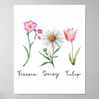 Freesia Daisy Tulip Subtle Flower Stem Nature Resi Poster