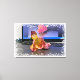 Freesia flower on the keyboard canvas print