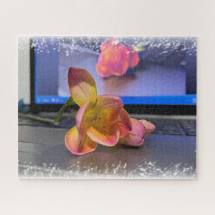 Freesia flower on the keyboard jigsaw puzzle