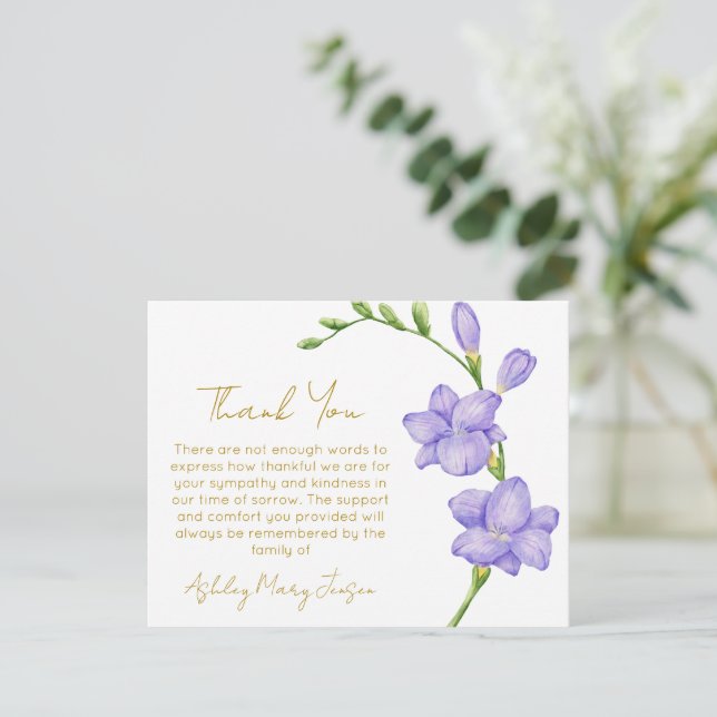 Freesia Funeral Thank You Card Bereavement (Standing Front)