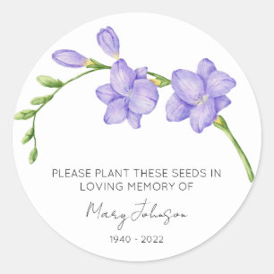 Freesia Memorial Funeral Seed Packet Classic Round Sticker