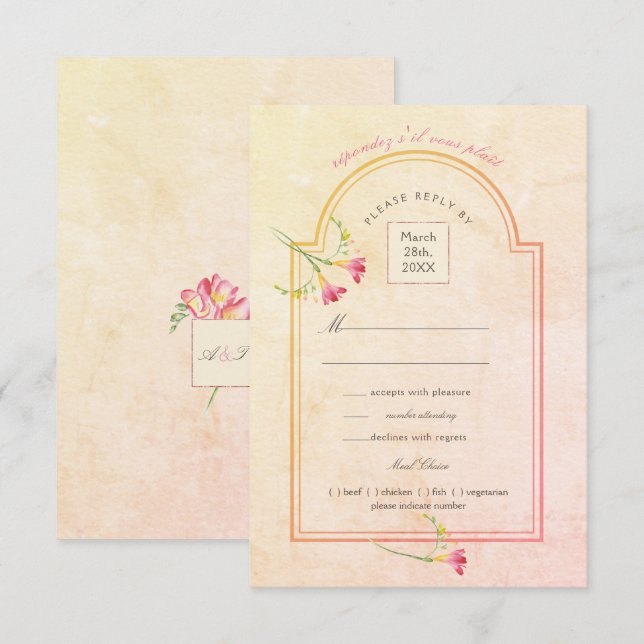 Freesia Sunset Peach Watercolor RSVP Invitation (Front/Back)