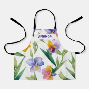 Freesia Watercolor Colourful Personalised Pattern Apron