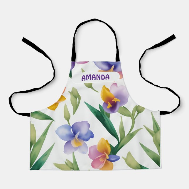 Freesia Watercolor Colourful Personalised Pattern Apron (Front)