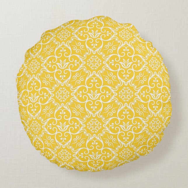 Freesia & White Damask Round Pillow (Back)