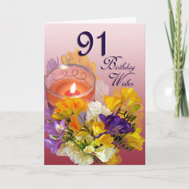 Freesias 91st Birthday Wishes Greeting Card (Front)