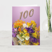 Freesias Happy 100th Birthday Greeting Card