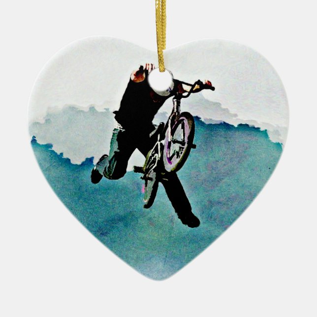 Freestyle BMX Bicycle Stunt Ceramic Ornament (Front)