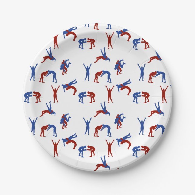Freestyle Greco Roman Wrestling Pattern Paper Plate (Front)
