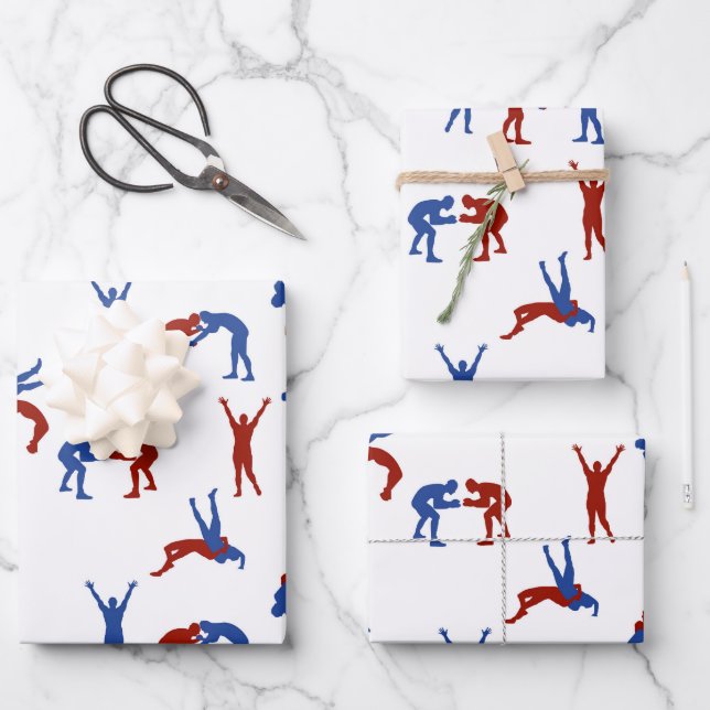 Freestyle Greco Roman Wrestling Pattern Wrapping Paper Sheet (Front)
