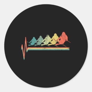 Freestyle Ski Skiing Skier Heartbeat Retro Funny G Classic Round Sticker