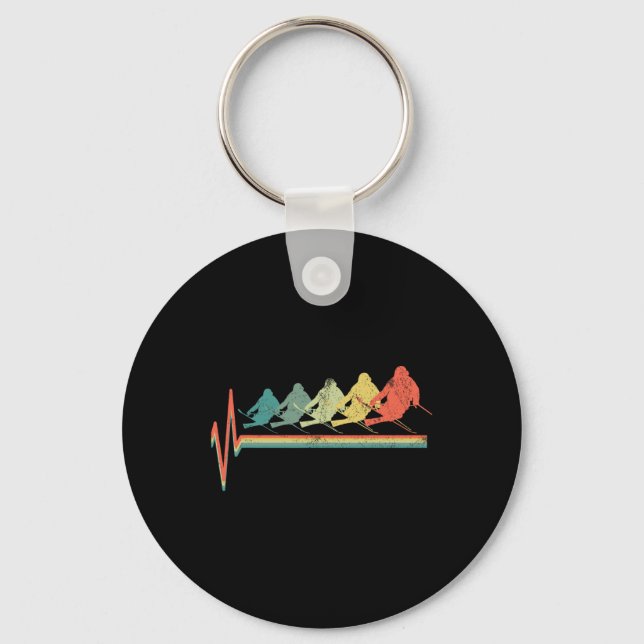 Freestyle Ski Skiing Skier Heartbeat Retro Funny G Key Ring (Front)