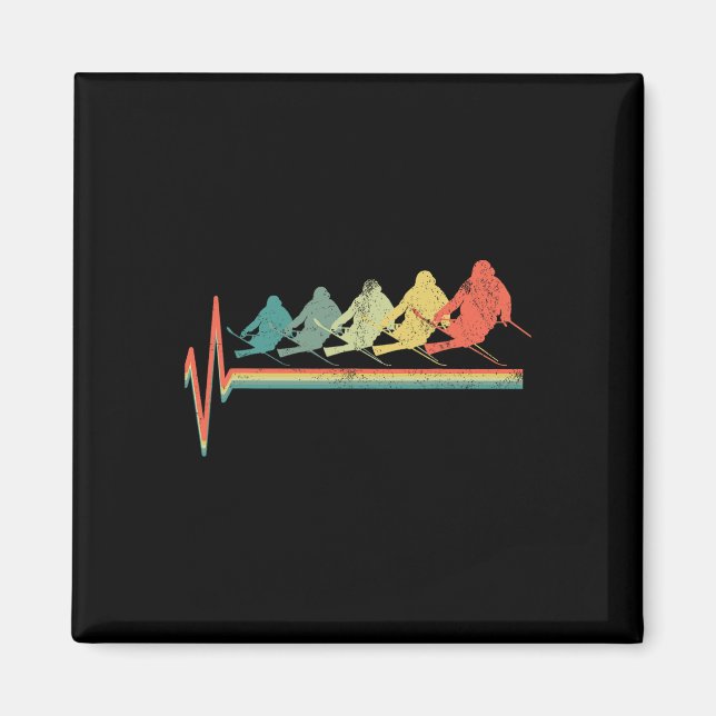 Freestyle Ski Skiing Skier Heartbeat Retro Funny G Magnet (Front)