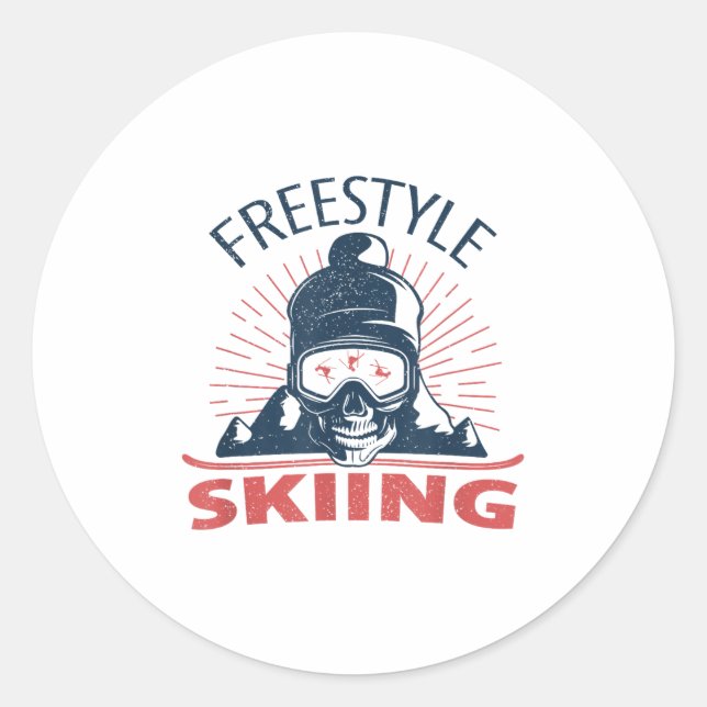 Freestyle Skiing Skii Googles Skull Art _1  Classic Round Sticker (Front)