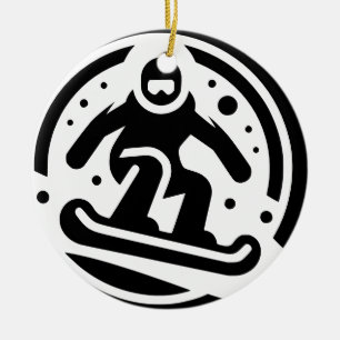 Freestyle Snowboarding Minimalist Black and White Ceramic Ornament