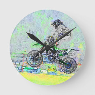 Freestyle Stuntman-Motocross Rider  Round Clock