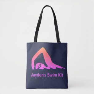 Freestyle swimmer, pink, swim kit, personalised tote bag