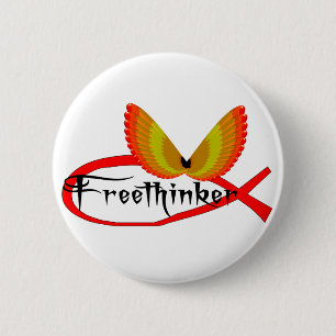 Freethinking Fish Symbol 6 Cm Round Badge